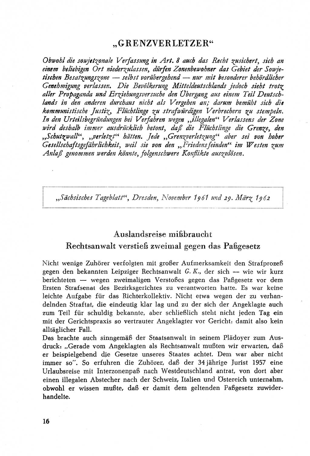 Dokumente des Unrechts, das SED-Regime [Deutsche Demokratische Republik (DDR)] in der Praxis, Bundesministerium für gesamtdeutsche Fragen (BMG) [Bundesrepublik Deutschland (BRD)] 1964, Seite 16 (Dok. UnR. SED-Reg. DDR BMG BRD 1964, S. 16)