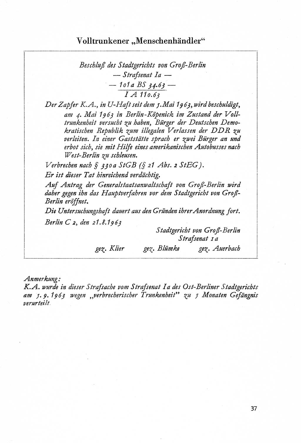 Dokumente des Unrechts, das SED-Regime [Deutsche Demokratische Republik (DDR)] in der Praxis, Bundesministerium für gesamtdeutsche Fragen (BMG) [Bundesrepublik Deutschland (BRD)] 1964, Seite 37 (Dok. UnR. SED-Reg. DDR BMG BRD 1964, S. 37)