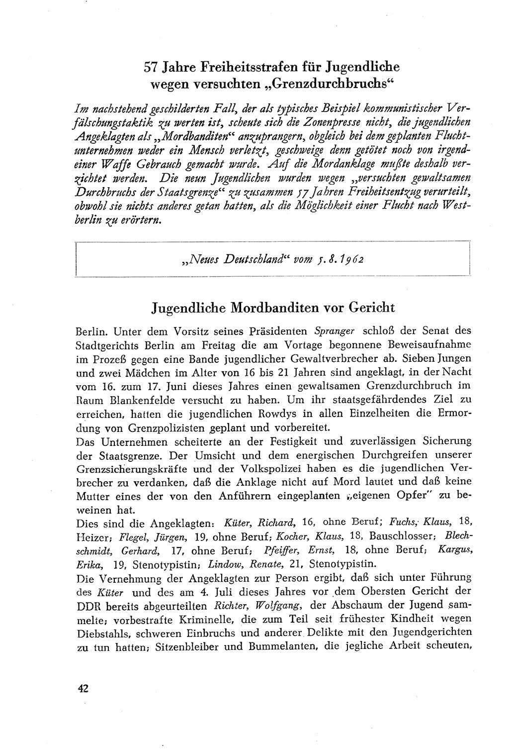 Dokumente des Unrechts, das SED-Regime [Deutsche Demokratische Republik (DDR)] in der Praxis, Bundesministerium für gesamtdeutsche Fragen (BMG) [Bundesrepublik Deutschland (BRD)] 1964, Seite 42 (Dok. UnR. SED-Reg. DDR BMG BRD 1964, S. 42)