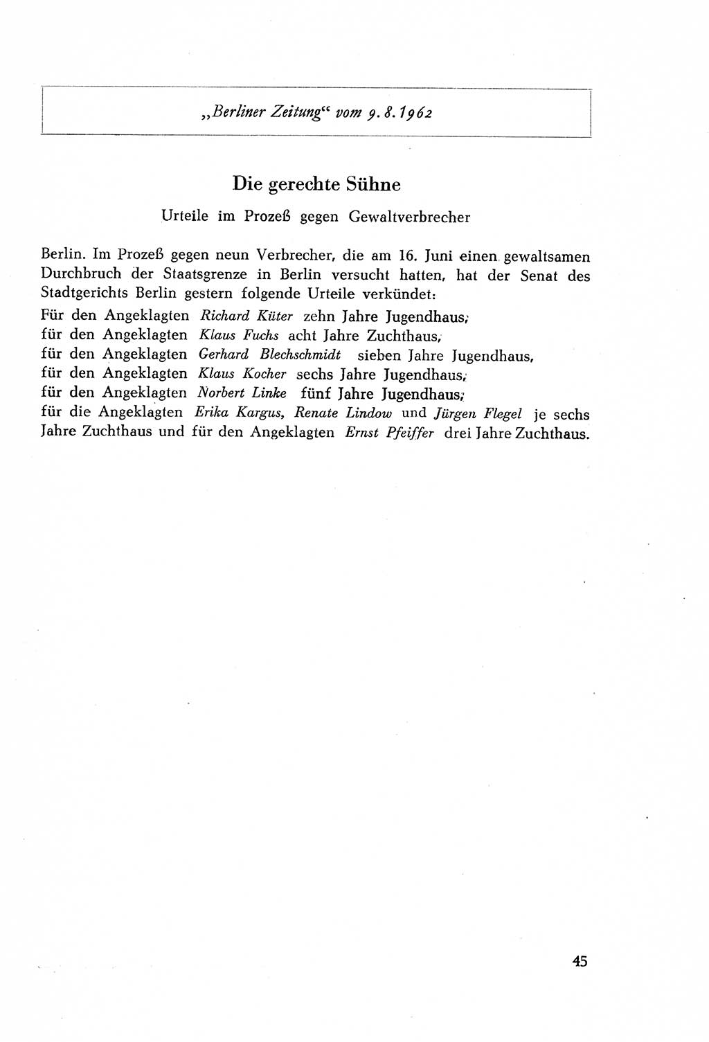 Dokumente des Unrechts, das SED-Regime [Deutsche Demokratische Republik (DDR)] in der Praxis, Bundesministerium für gesamtdeutsche Fragen (BMG) [Bundesrepublik Deutschland (BRD)] 1964, Seite 45 (Dok. UnR. SED-Reg. DDR BMG BRD 1964, S. 45)