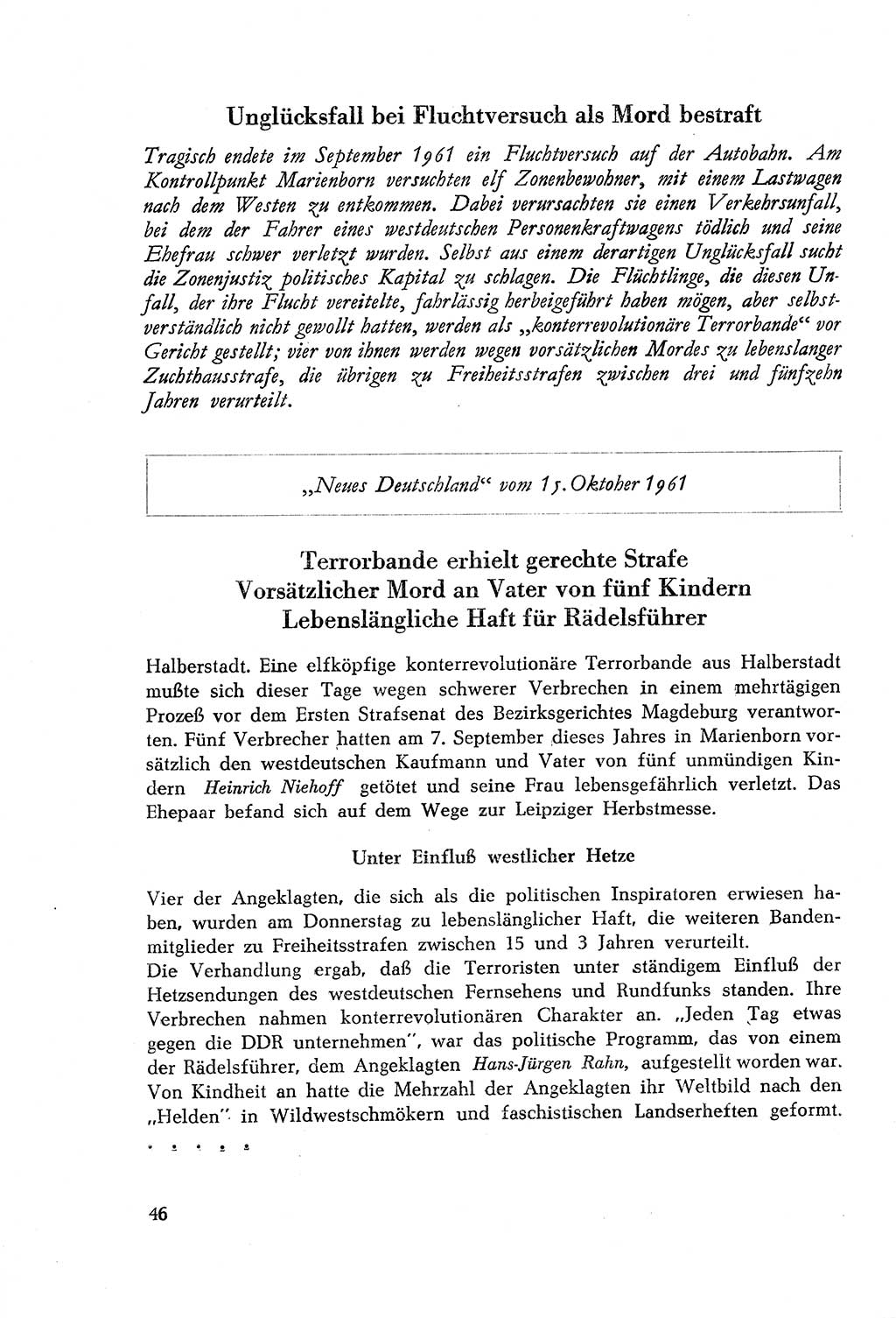 Dokumente des Unrechts, das SED-Regime [Deutsche Demokratische Republik (DDR)] in der Praxis, Bundesministerium für gesamtdeutsche Fragen (BMG) [Bundesrepublik Deutschland (BRD)] 1964, Seite 46 (Dok. UnR. SED-Reg. DDR BMG BRD 1964, S. 46)