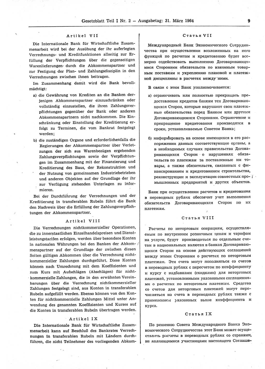Gesetzblatt (GBl.) der Deutschen Demokratischen Republik (DDR) Teil Ⅰ 1964, Seite 9 (GBl. DDR Ⅰ 1964, S. 9)