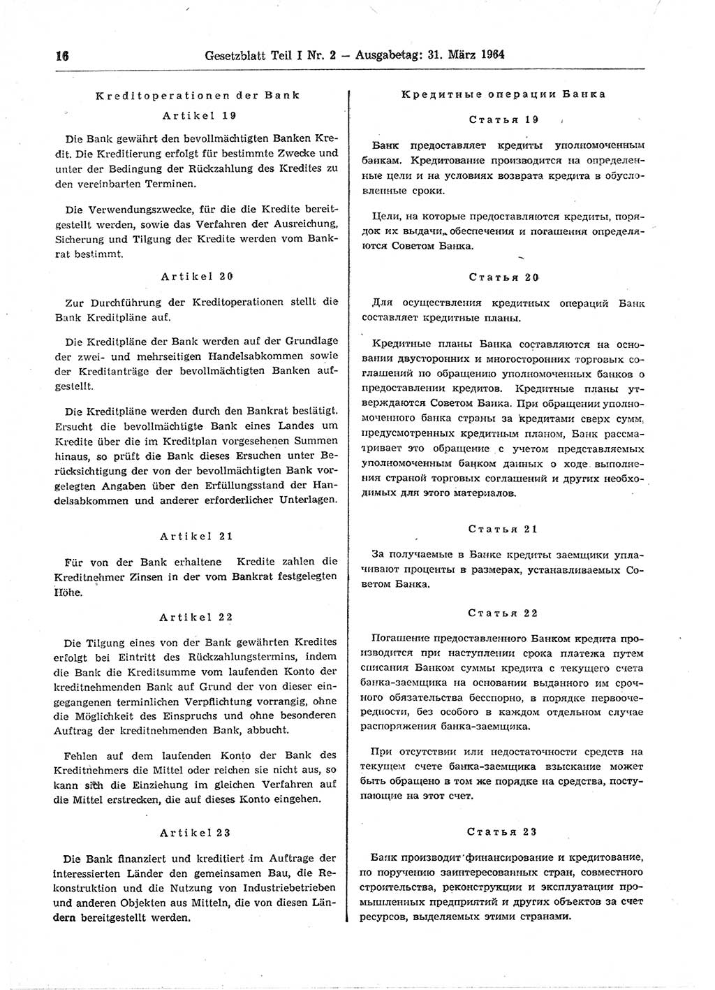 Gesetzblatt (GBl.) der Deutschen Demokratischen Republik (DDR) Teil Ⅰ 1964, Seite 16 (GBl. DDR Ⅰ 1964, S. 16)