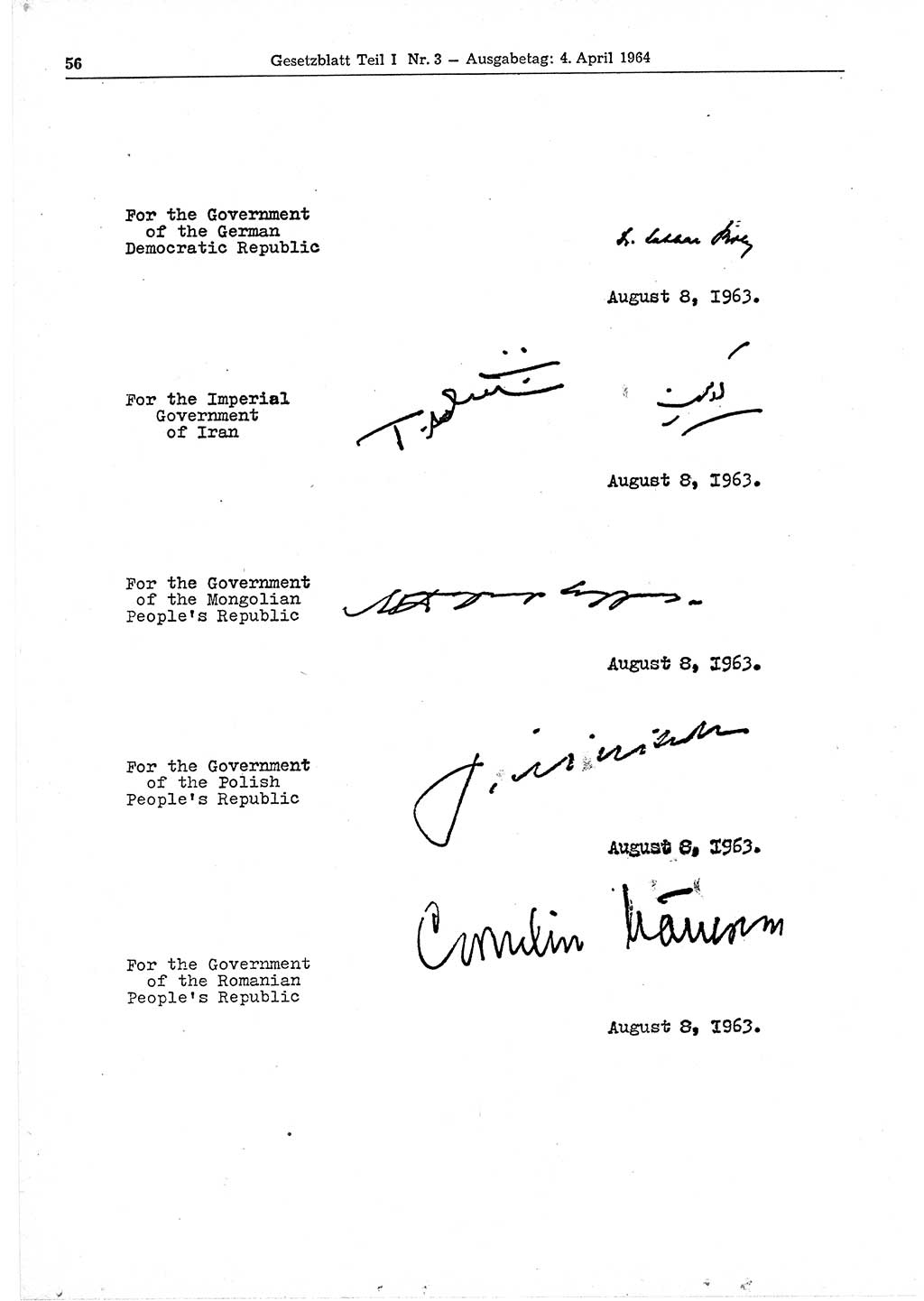 Gesetzblatt (GBl.) der Deutschen Demokratischen Republik (DDR) Teil Ⅰ 1964, Seite 56 (GBl. DDR Ⅰ 1964, S. 56)