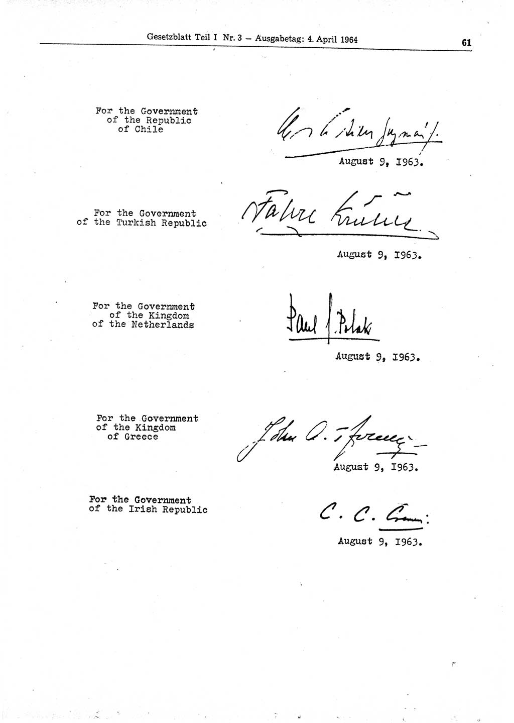 Gesetzblatt (GBl.) der Deutschen Demokratischen Republik (DDR) Teil Ⅰ 1964, Seite 61 (GBl. DDR Ⅰ 1964, S. 61)