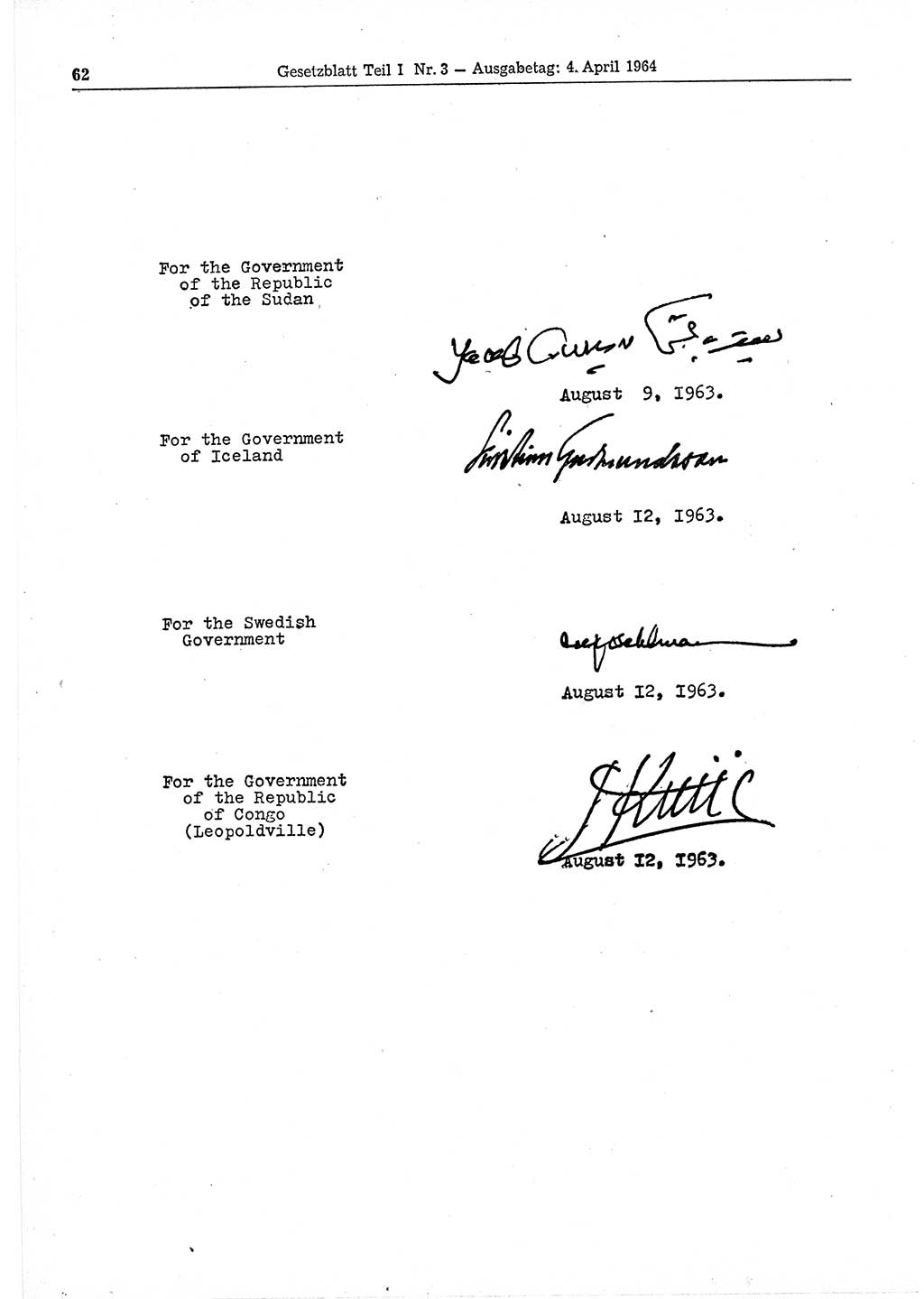 Gesetzblatt (GBl.) der Deutschen Demokratischen Republik (DDR) Teil Ⅰ 1964, Seite 62 (GBl. DDR Ⅰ 1964, S. 62)