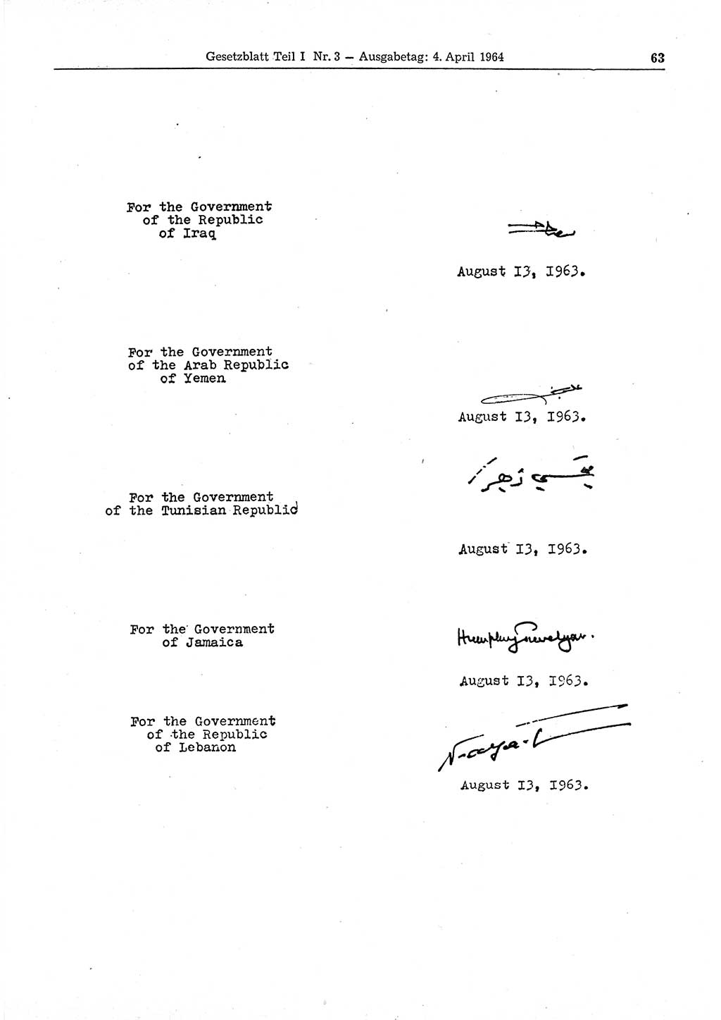 Gesetzblatt (GBl.) der Deutschen Demokratischen Republik (DDR) Teil Ⅰ 1964, Seite 63 (GBl. DDR Ⅰ 1964, S. 63)