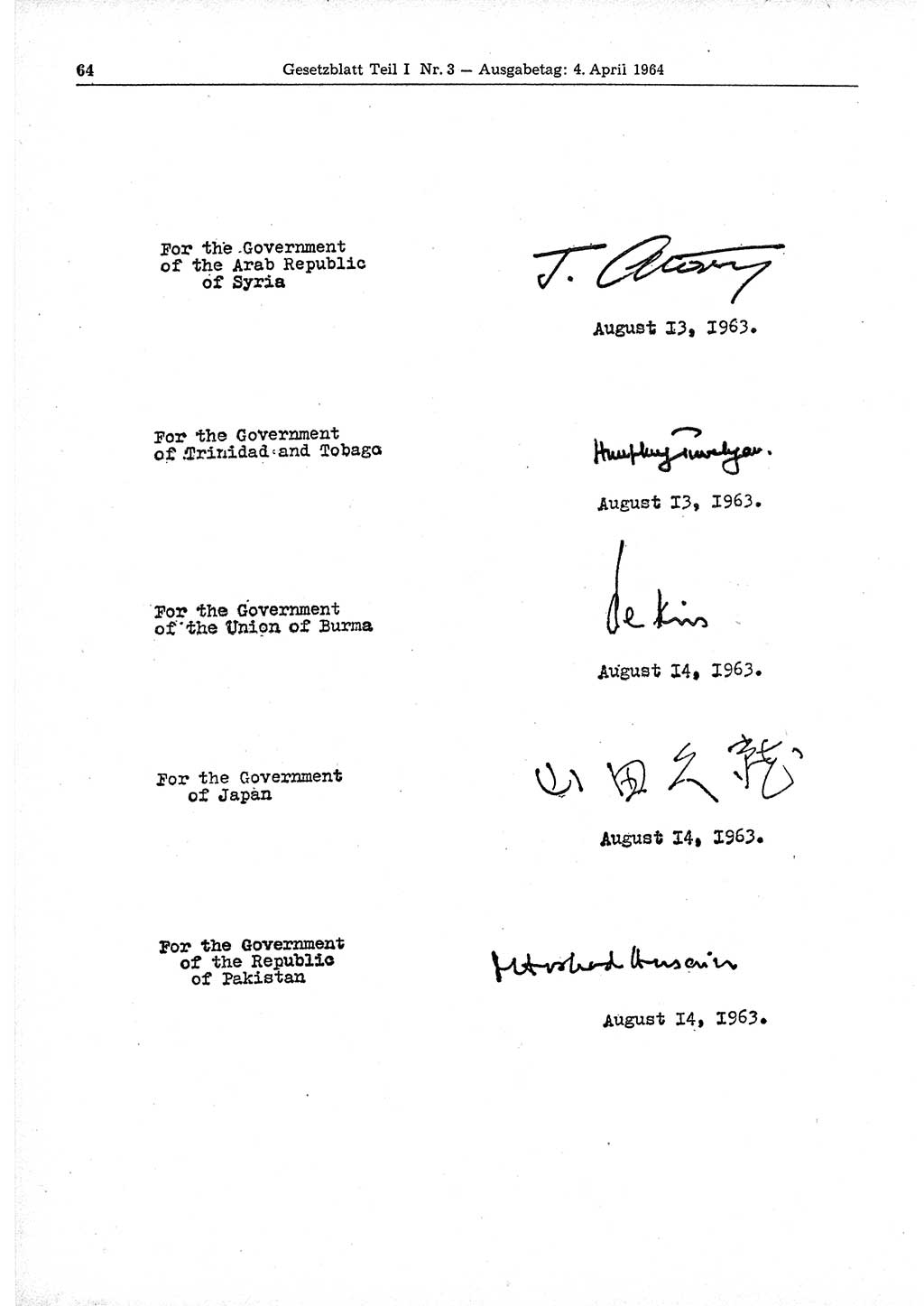 Gesetzblatt (GBl.) der Deutschen Demokratischen Republik (DDR) Teil Ⅰ 1964, Seite 64 (GBl. DDR Ⅰ 1964, S. 64)