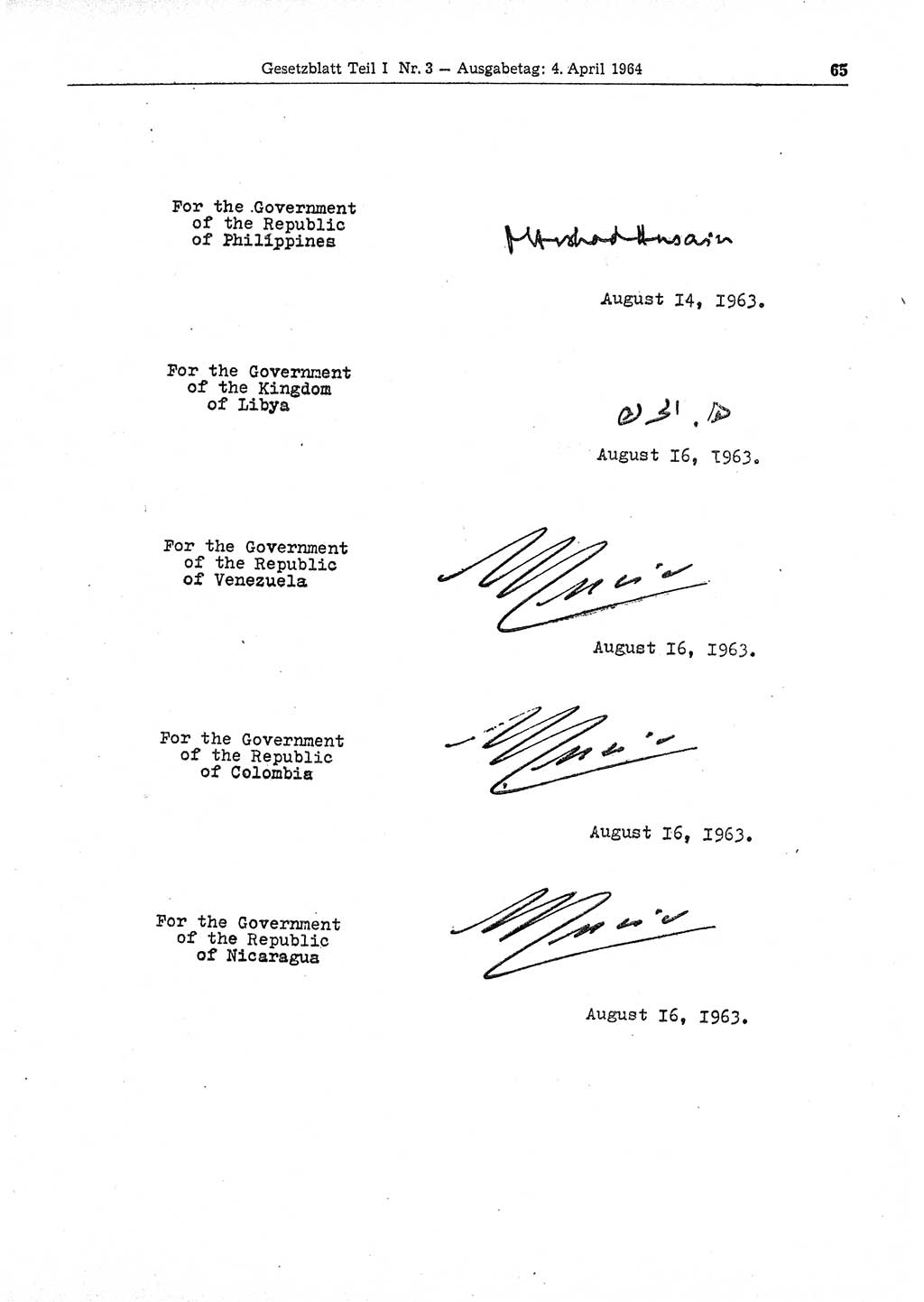 Gesetzblatt (GBl.) der Deutschen Demokratischen Republik (DDR) Teil Ⅰ 1964, Seite 65 (GBl. DDR Ⅰ 1964, S. 65)