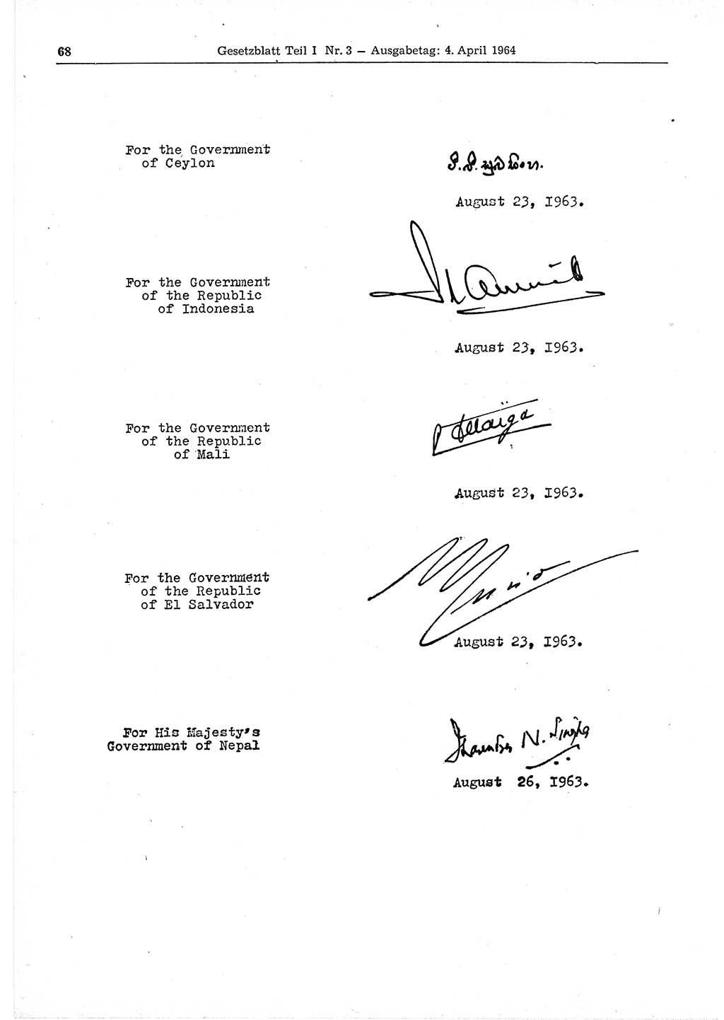 Gesetzblatt (GBl.) der Deutschen Demokratischen Republik (DDR) Teil Ⅰ 1964, Seite 68 (GBl. DDR Ⅰ 1964, S. 68)