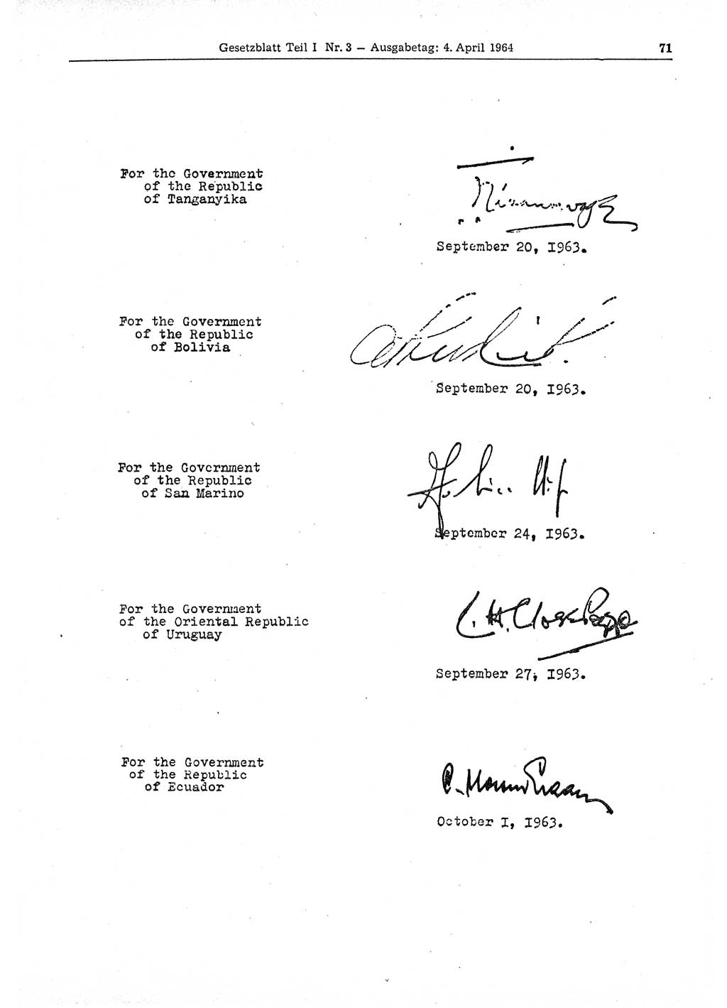 Gesetzblatt (GBl.) der Deutschen Demokratischen Republik (DDR) Teil Ⅰ 1964, Seite 71 (GBl. DDR Ⅰ 1964, S. 71)