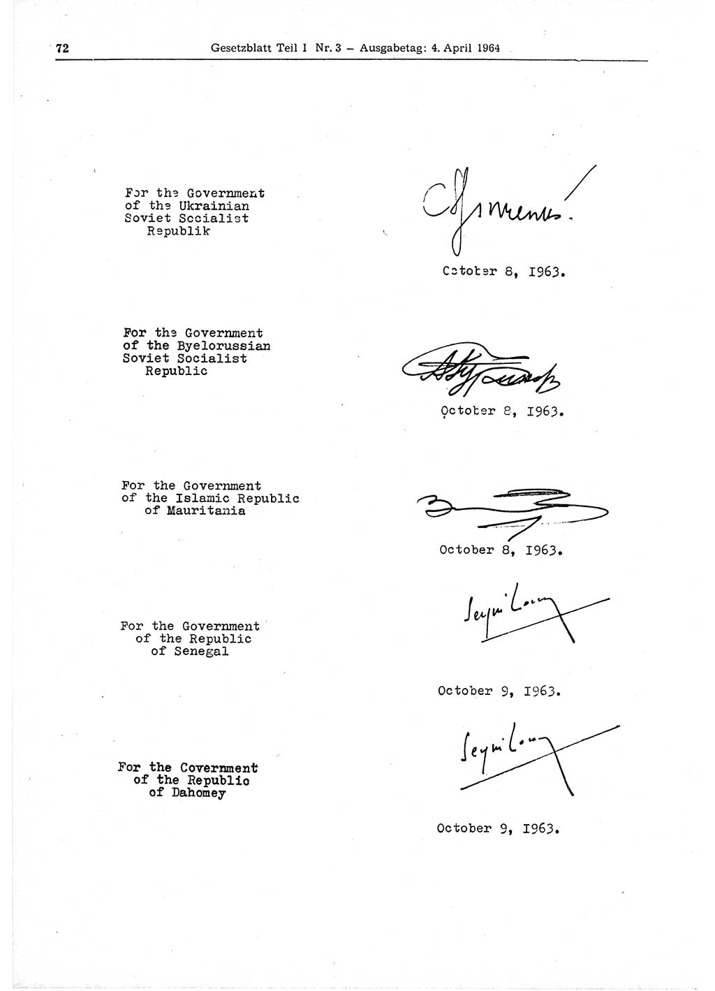 Gesetzblatt (GBl.) der Deutschen Demokratischen Republik (DDR) Teil Ⅰ 1964, Seite 72 (GBl. DDR Ⅰ 1964, S. 72)