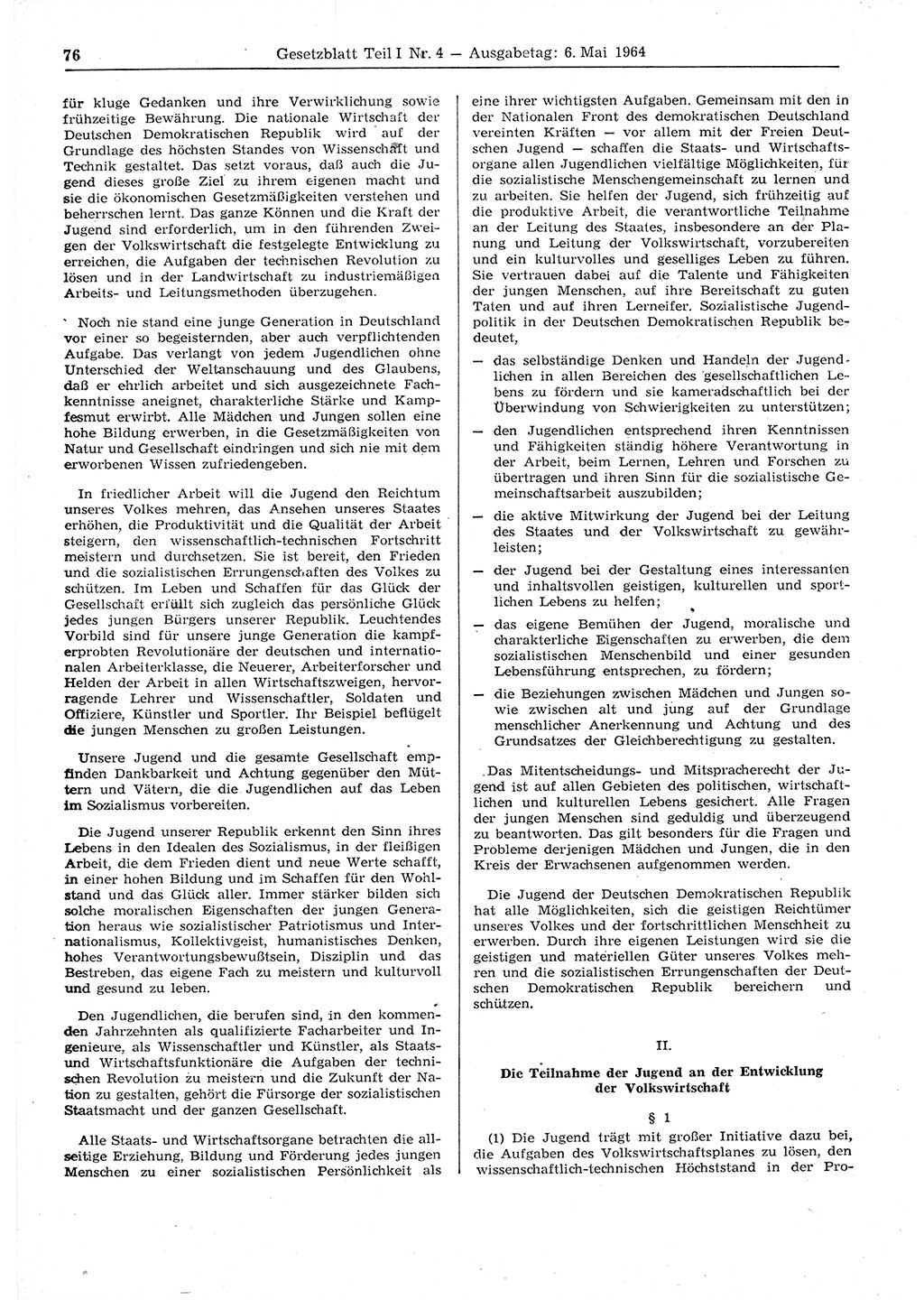 Gesetzblatt (GBl.) der Deutschen Demokratischen Republik (DDR) Teil Ⅰ 1964, Seite 76 (GBl. DDR Ⅰ 1964, S. 76)