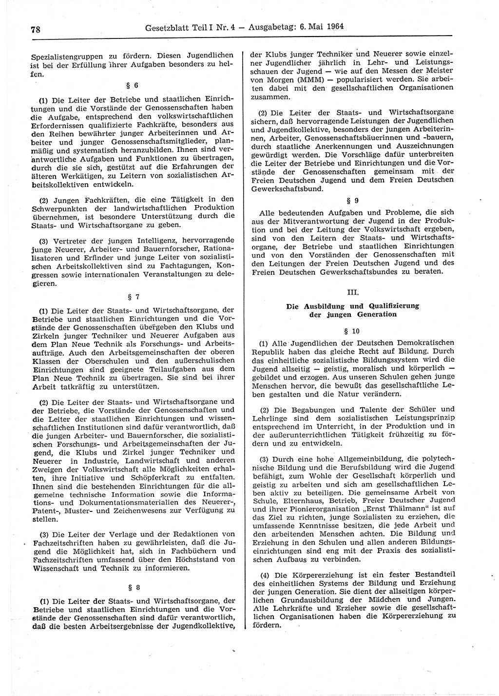 Gesetzblatt (GBl.) der Deutschen Demokratischen Republik (DDR) Teil Ⅰ 1964, Seite 78 (GBl. DDR Ⅰ 1964, S. 78)