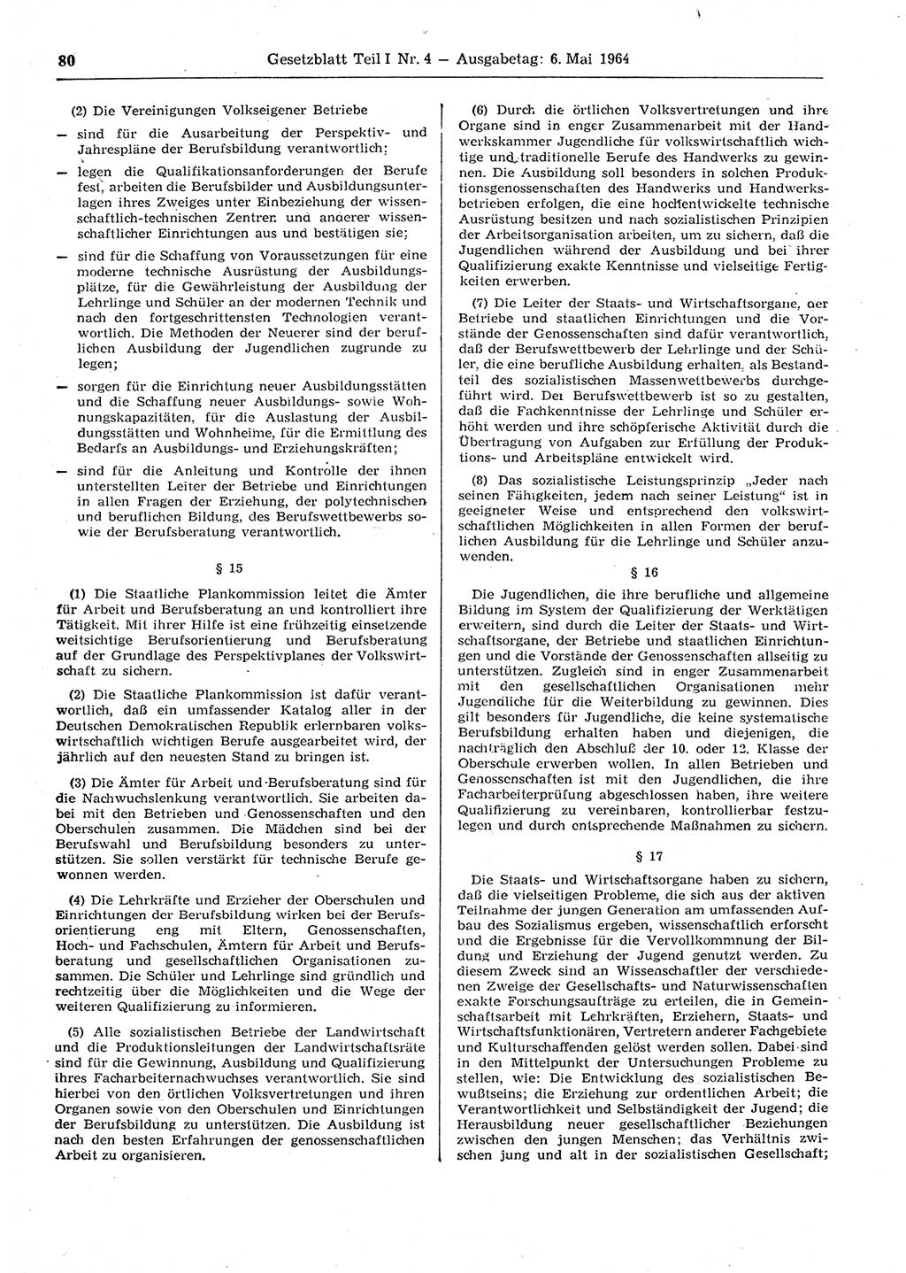Gesetzblatt (GBl.) der Deutschen Demokratischen Republik (DDR) Teil Ⅰ 1964, Seite 80 (GBl. DDR Ⅰ 1964, S. 80)