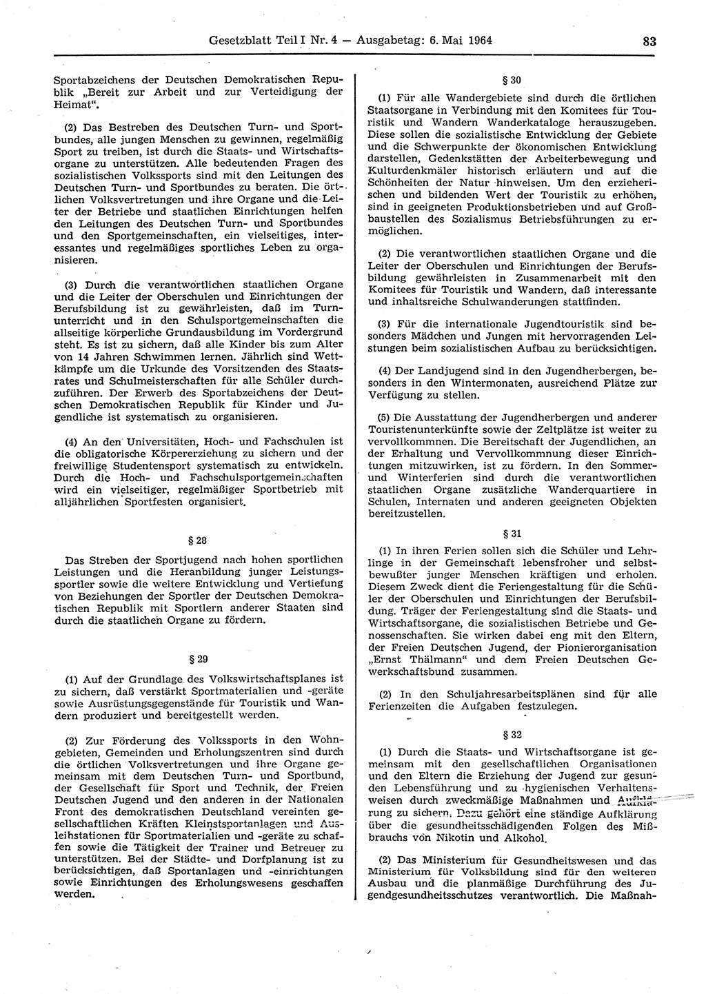 Gesetzblatt (GBl.) der Deutschen Demokratischen Republik (DDR) Teil Ⅰ 1964, Seite 83 (GBl. DDR Ⅰ 1964, S. 83)