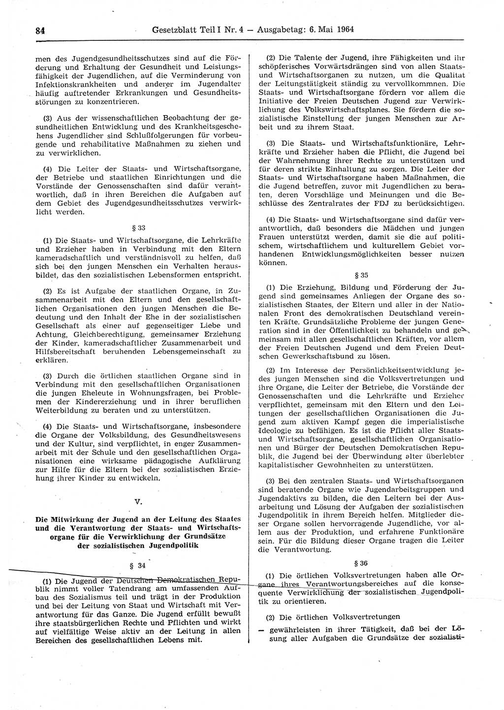 Gesetzblatt (GBl.) der Deutschen Demokratischen Republik (DDR) Teil Ⅰ 1964, Seite 84 (GBl. DDR Ⅰ 1964, S. 84)