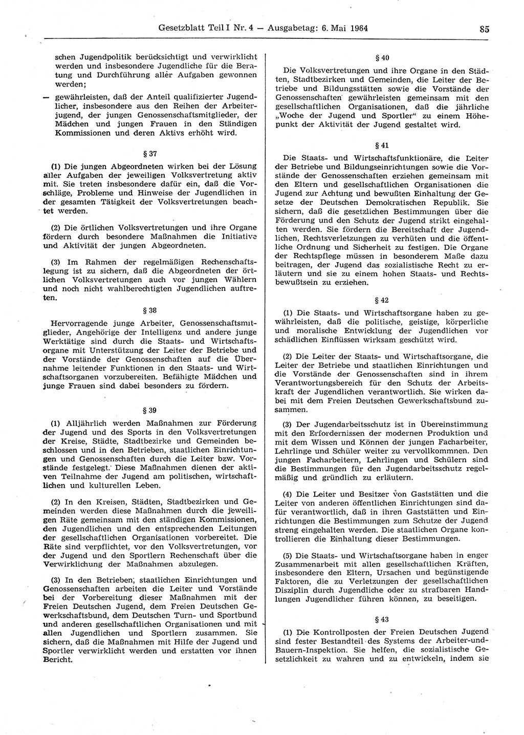 Gesetzblatt (GBl.) der Deutschen Demokratischen Republik (DDR) Teil Ⅰ 1964, Seite 85 (GBl. DDR Ⅰ 1964, S. 85)