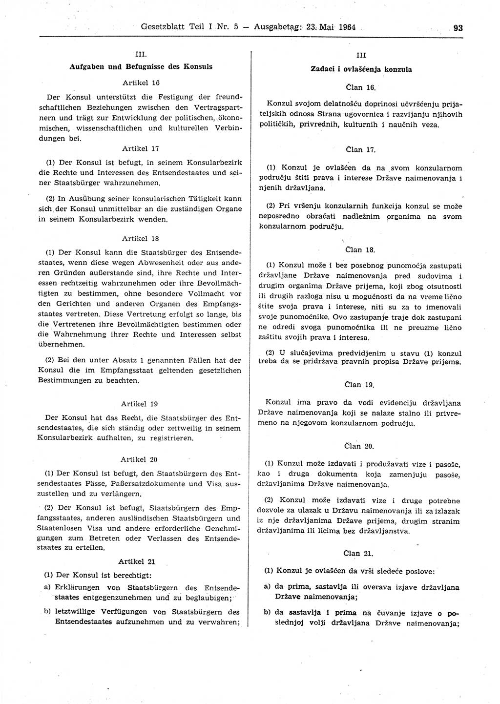 Gesetzblatt (GBl.) der Deutschen Demokratischen Republik (DDR) Teil Ⅰ 1964, Seite 93 (GBl. DDR Ⅰ 1964, S. 93)