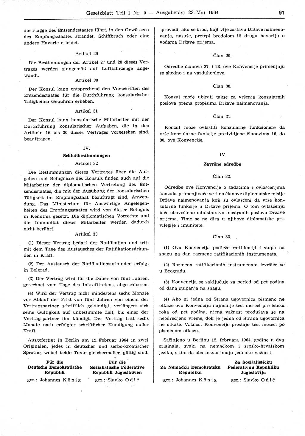 Gesetzblatt (GBl.) der Deutschen Demokratischen Republik (DDR) Teil Ⅰ 1964, Seite 97 (GBl. DDR Ⅰ 1964, S. 97)