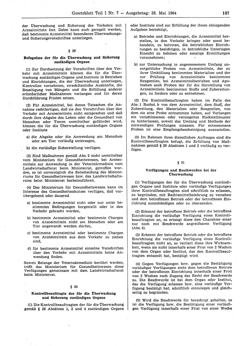 Gesetzblatt (GBl.) der Deutschen Demokratischen Republik (DDR) Teil Ⅰ 1964, Seite 107 (GBl. DDR Ⅰ 1964, S. 107)
