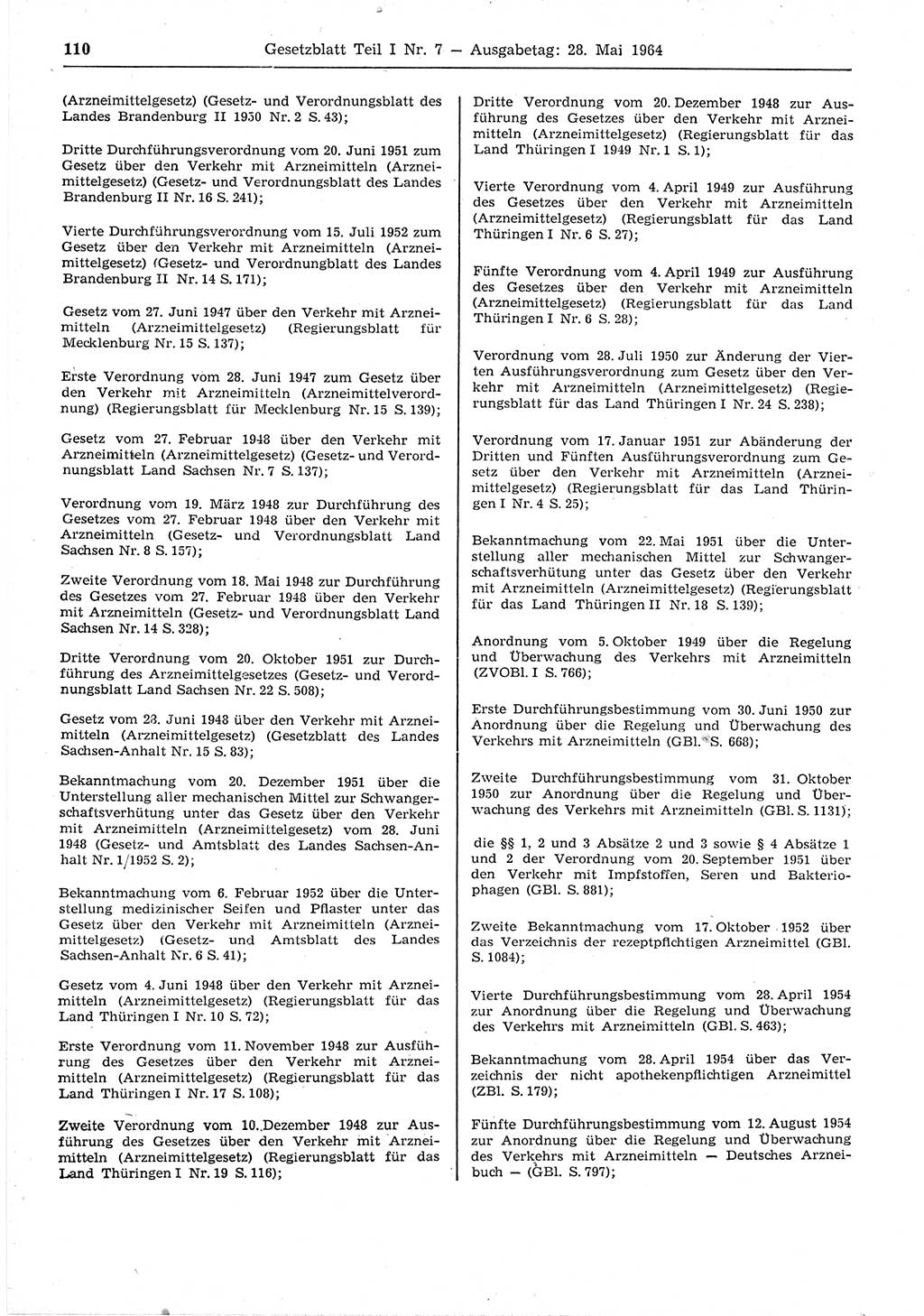 Gesetzblatt (GBl.) der Deutschen Demokratischen Republik (DDR) Teil Ⅰ 1964, Seite 110 (GBl. DDR Ⅰ 1964, S. 110)