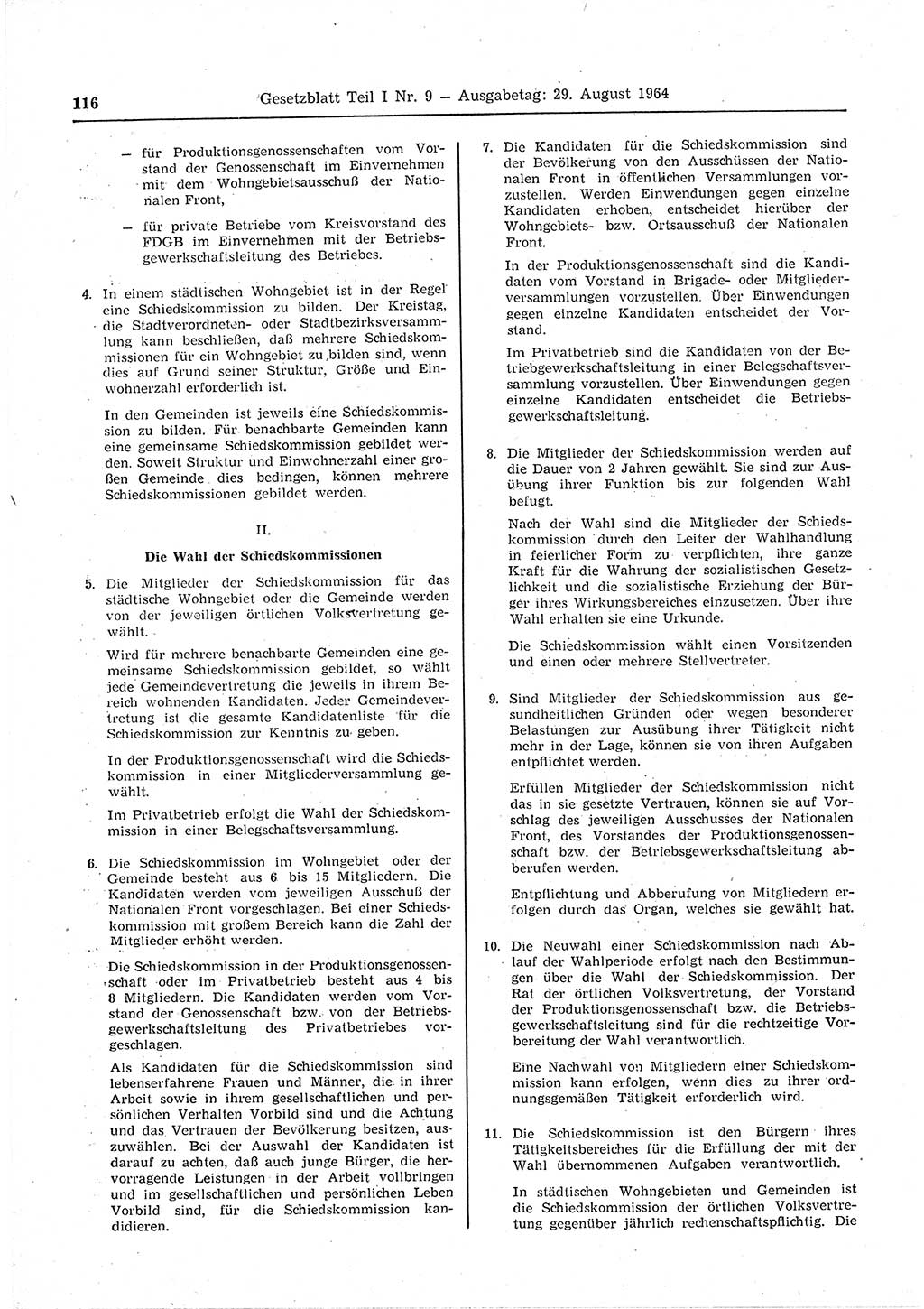 Gesetzblatt (GBl.) der Deutschen Demokratischen Republik (DDR) Teil Ⅰ 1964, Seite 116 (GBl. DDR Ⅰ 1964, S. 116)