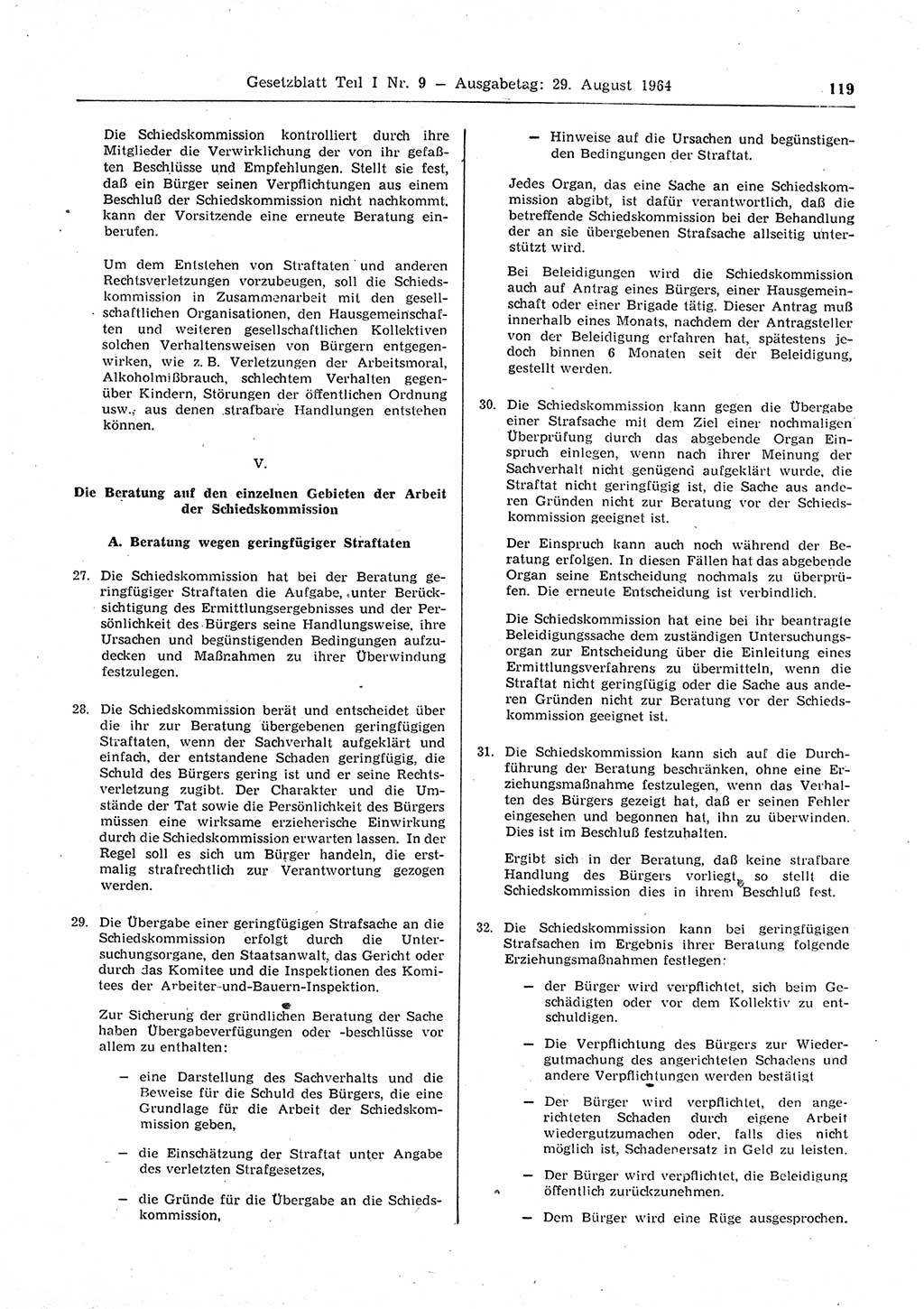 Gesetzblatt (GBl.) der Deutschen Demokratischen Republik (DDR) Teil Ⅰ 1964, Seite 119 (GBl. DDR Ⅰ 1964, S. 119)