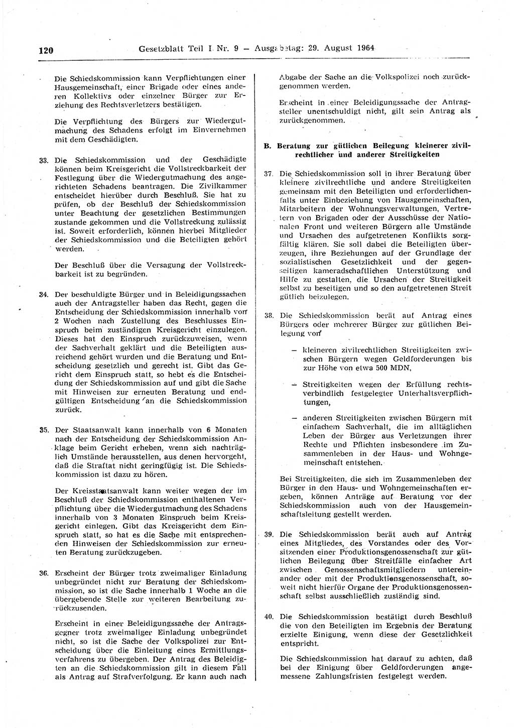 Gesetzblatt (GBl.) der Deutschen Demokratischen Republik (DDR) Teil Ⅰ 1964, Seite 120 (GBl. DDR Ⅰ 1964, S. 120)