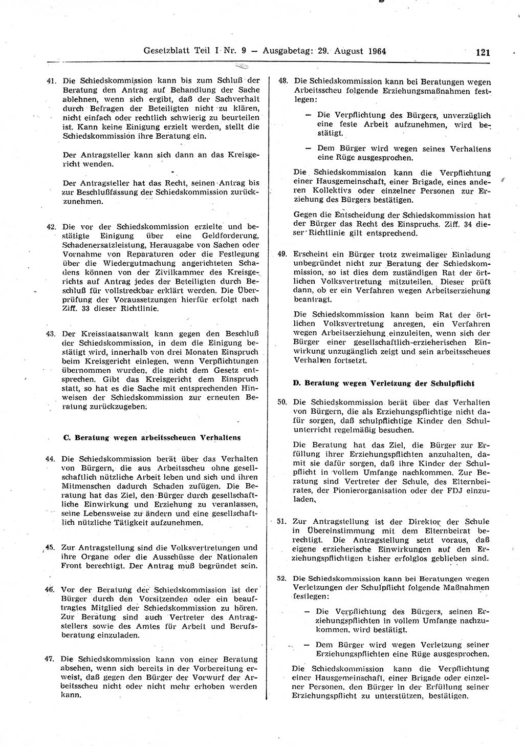 Gesetzblatt (GBl.) der Deutschen Demokratischen Republik (DDR) Teil Ⅰ 1964, Seite 121 (GBl. DDR Ⅰ 1964, S. 121)