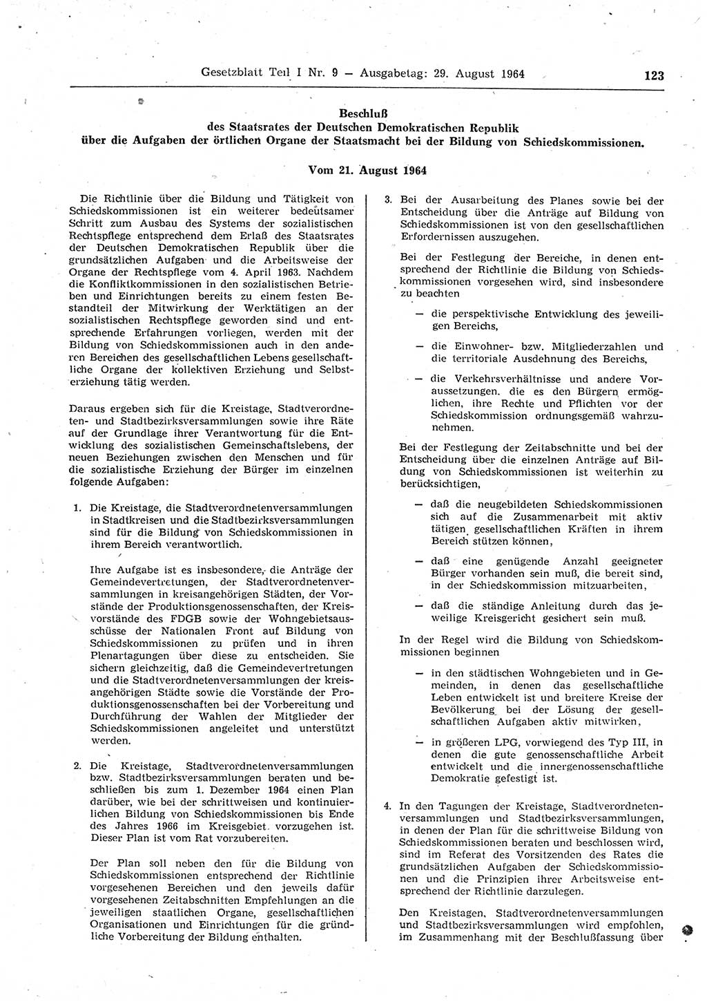 Gesetzblatt (GBl.) der Deutschen Demokratischen Republik (DDR) Teil Ⅰ 1964, Seite 123 (GBl. DDR Ⅰ 1964, S. 123)