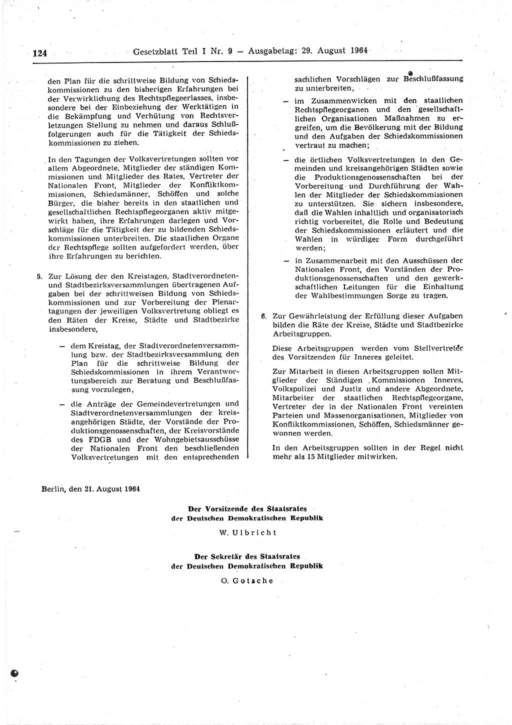 Gesetzblatt (GBl.) der Deutschen Demokratischen Republik (DDR) Teil Ⅰ 1964, Seite 124 (GBl. DDR Ⅰ 1964, S. 124)
