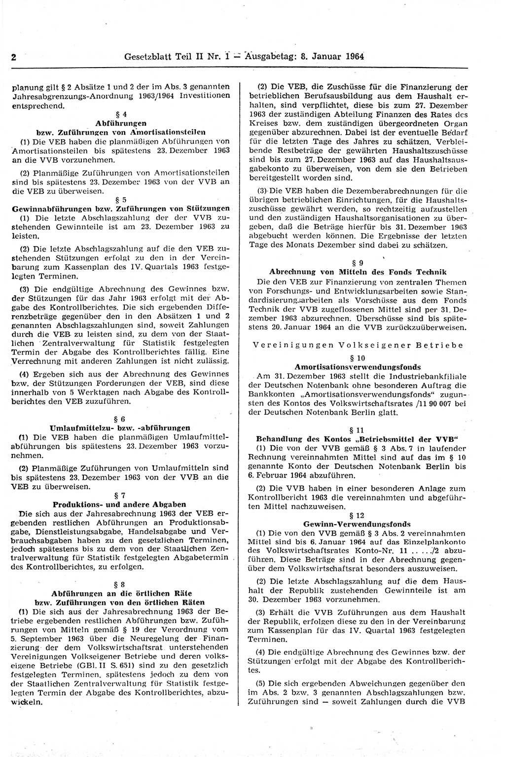 Gesetzblatt (GBl.) der Deutschen Demokratischen Republik (DDR) Teil ⅠⅠ 1964, Seite 2 (GBl. DDR ⅠⅠ 1964, S. 2)
