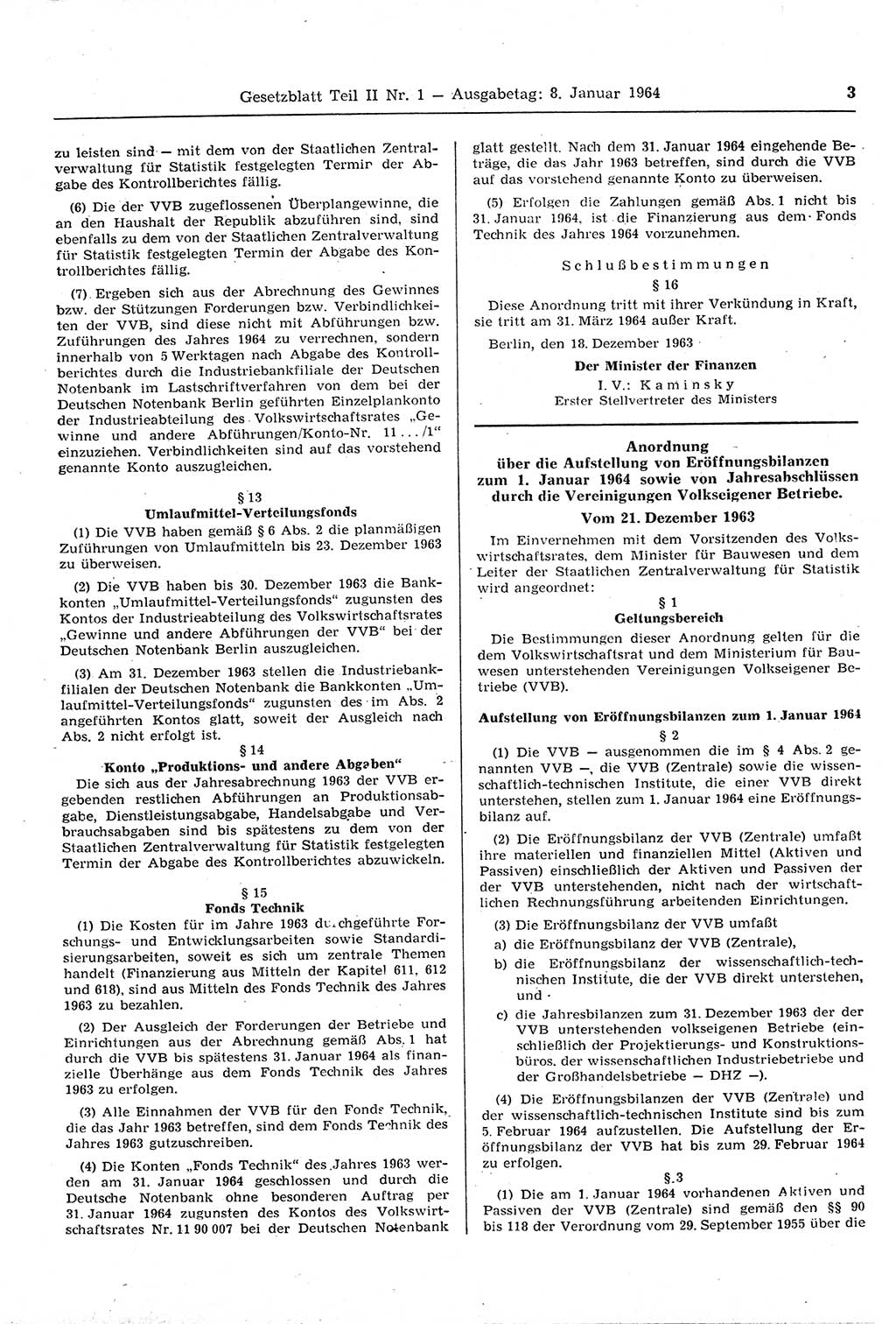 Gesetzblatt (GBl.) der Deutschen Demokratischen Republik (DDR) Teil ⅠⅠ 1964, Seite 3 (GBl. DDR ⅠⅠ 1964, S. 3)