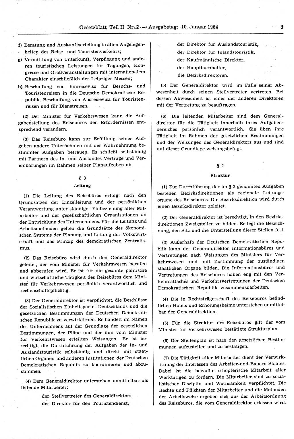 Gesetzblatt (GBl.) der Deutschen Demokratischen Republik (DDR) Teil ⅠⅠ 1964, Seite 9 (GBl. DDR ⅠⅠ 1964, S. 9)