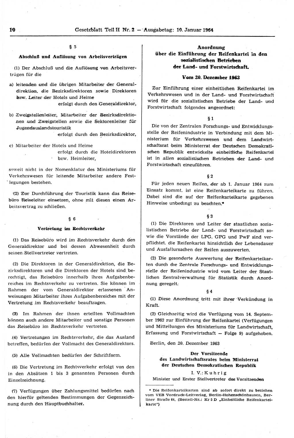Gesetzblatt (GBl.) der Deutschen Demokratischen Republik (DDR) Teil ⅠⅠ 1964, Seite 10 (GBl. DDR ⅠⅠ 1964, S. 10)