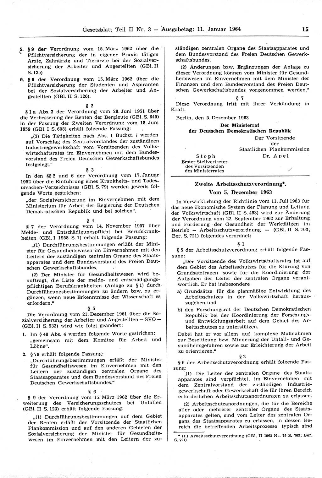 Gesetzblatt (GBl.) der Deutschen Demokratischen Republik (DDR) Teil ⅠⅠ 1964, Seite 15 (GBl. DDR ⅠⅠ 1964, S. 15)