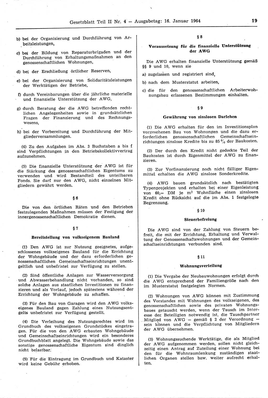 Gesetzblatt (GBl.) der Deutschen Demokratischen Republik (DDR) Teil ⅠⅠ 1964, Seite 19 (GBl. DDR ⅠⅠ 1964, S. 19)