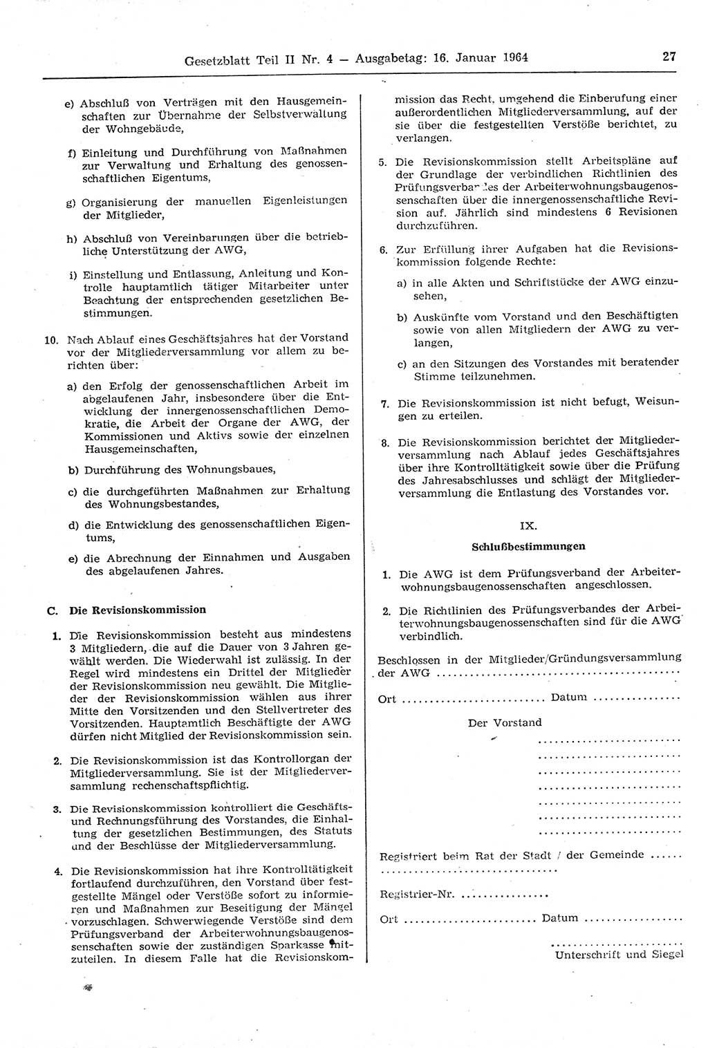Gesetzblatt (GBl.) der Deutschen Demokratischen Republik (DDR) Teil ⅠⅠ 1964, Seite 27 (GBl. DDR ⅠⅠ 1964, S. 27)