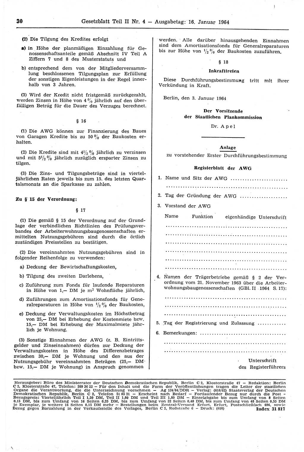 Gesetzblatt (GBl.) der Deutschen Demokratischen Republik (DDR) Teil ⅠⅠ 1964, Seite 30 (GBl. DDR ⅠⅠ 1964, S. 30)