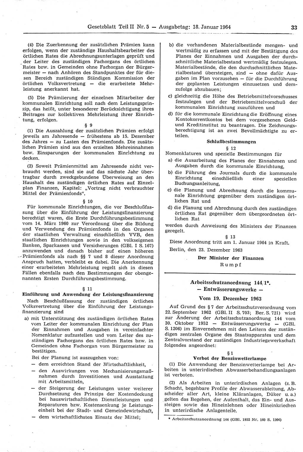Gesetzblatt (GBl.) der Deutschen Demokratischen Republik (DDR) Teil ⅠⅠ 1964, Seite 33 (GBl. DDR ⅠⅠ 1964, S. 33)