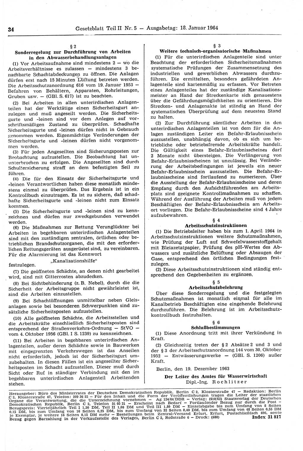 Gesetzblatt (GBl.) der Deutschen Demokratischen Republik (DDR) Teil ⅠⅠ 1964, Seite 34 (GBl. DDR ⅠⅠ 1964, S. 34)