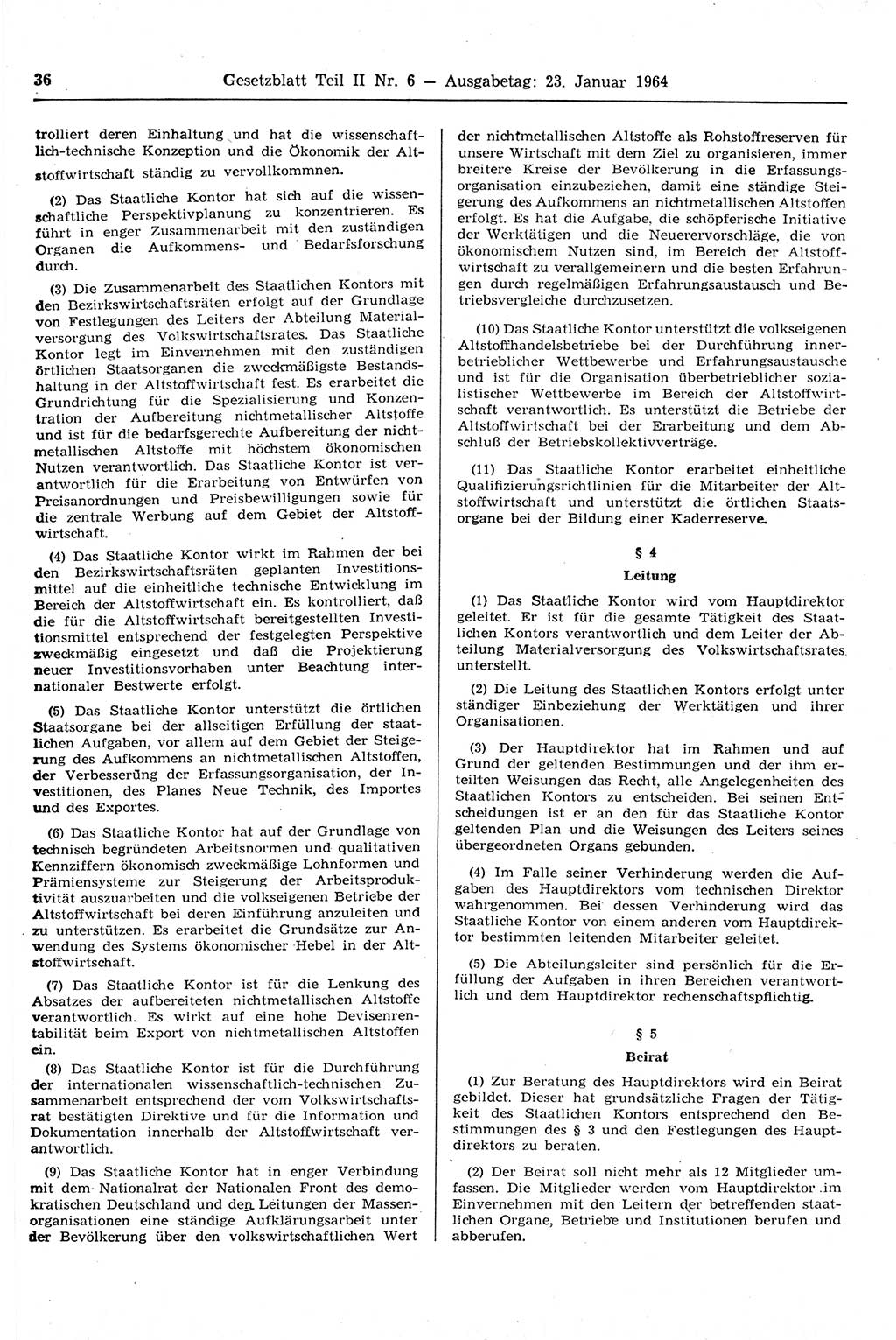 Gesetzblatt (GBl.) der Deutschen Demokratischen Republik (DDR) Teil ⅠⅠ 1964, Seite 36 (GBl. DDR ⅠⅠ 1964, S. 36)