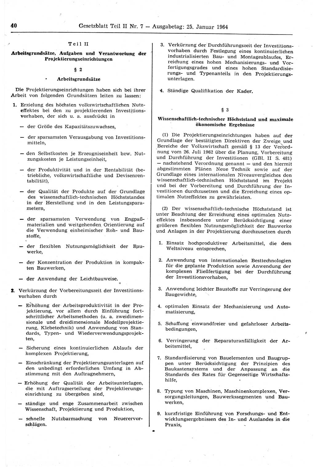 Gesetzblatt (GBl.) der Deutschen Demokratischen Republik (DDR) Teil ⅠⅠ 1964, Seite 40 (GBl. DDR ⅠⅠ 1964, S. 40)