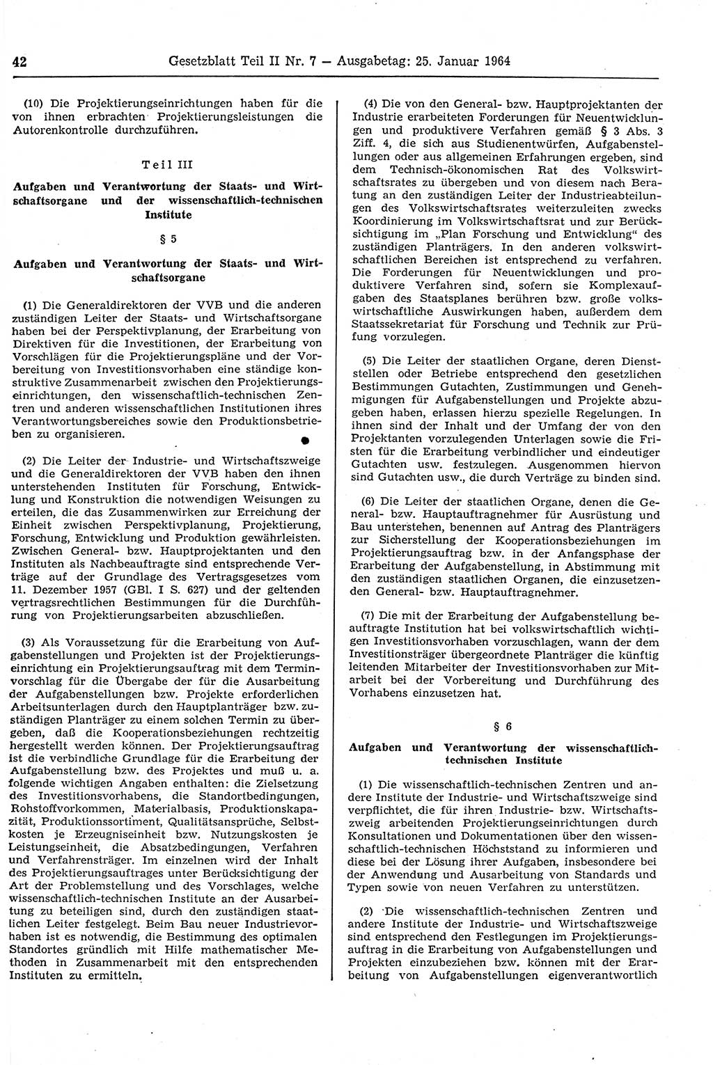 Gesetzblatt (GBl.) der Deutschen Demokratischen Republik (DDR) Teil ⅠⅠ 1964, Seite 42 (GBl. DDR ⅠⅠ 1964, S. 42)