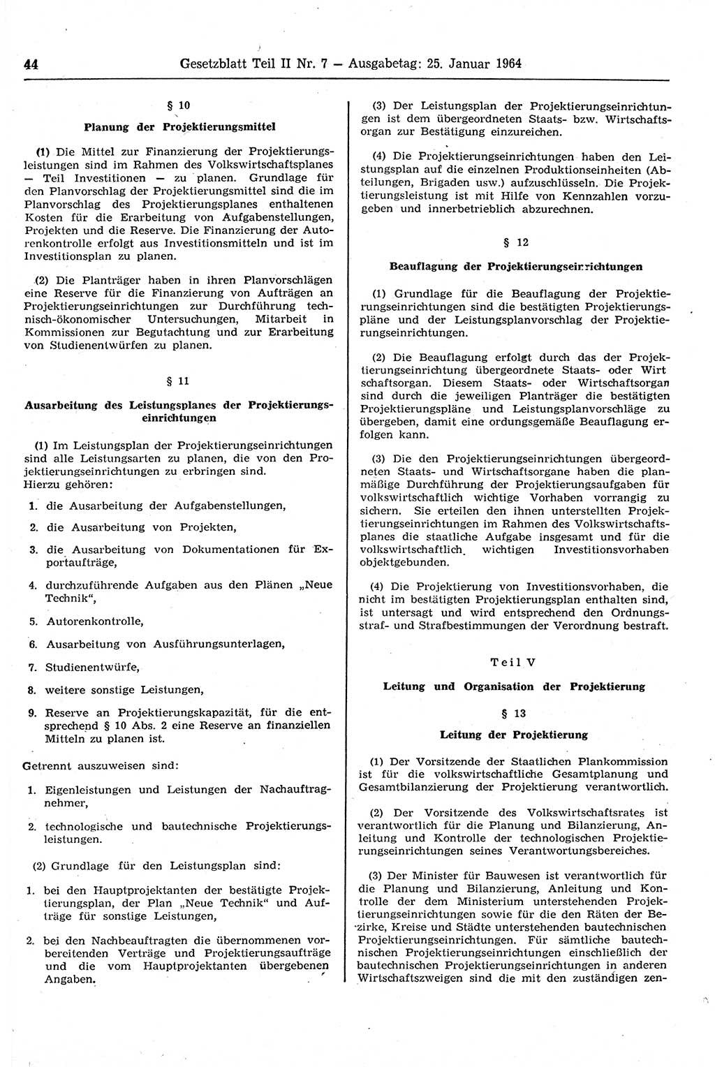 Gesetzblatt (GBl.) der Deutschen Demokratischen Republik (DDR) Teil ⅠⅠ 1964, Seite 44 (GBl. DDR ⅠⅠ 1964, S. 44)