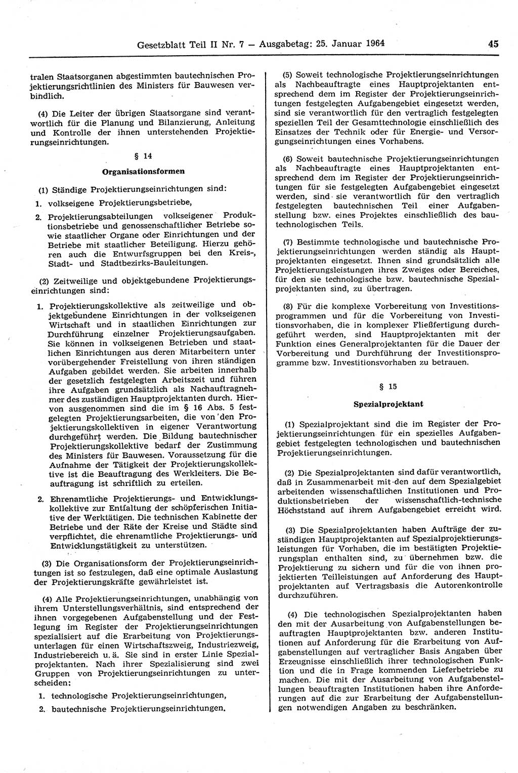 Gesetzblatt (GBl.) der Deutschen Demokratischen Republik (DDR) Teil ⅠⅠ 1964, Seite 45 (GBl. DDR ⅠⅠ 1964, S. 45)