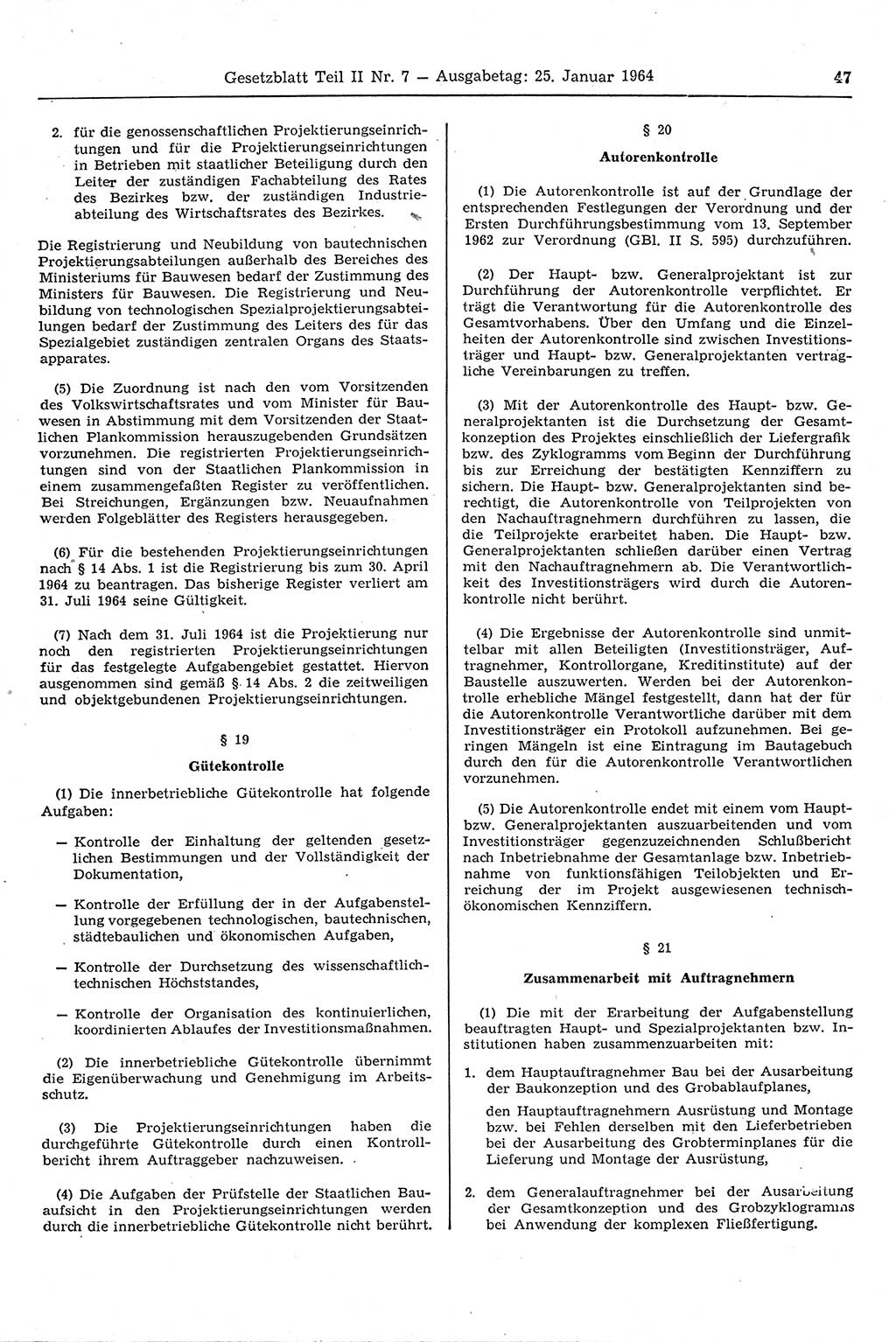 Gesetzblatt (GBl.) der Deutschen Demokratischen Republik (DDR) Teil ⅠⅠ 1964, Seite 47 (GBl. DDR ⅠⅠ 1964, S. 47)