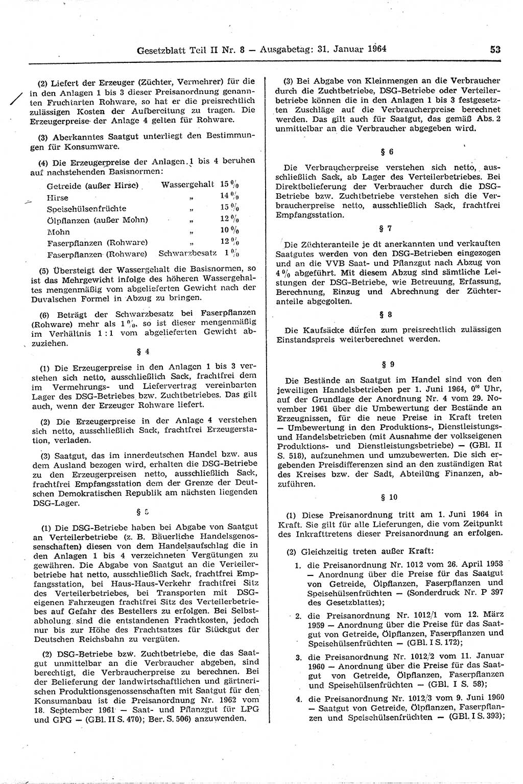 Gesetzblatt (GBl.) der Deutschen Demokratischen Republik (DDR) Teil ⅠⅠ 1964, Seite 53 (GBl. DDR ⅠⅠ 1964, S. 53)