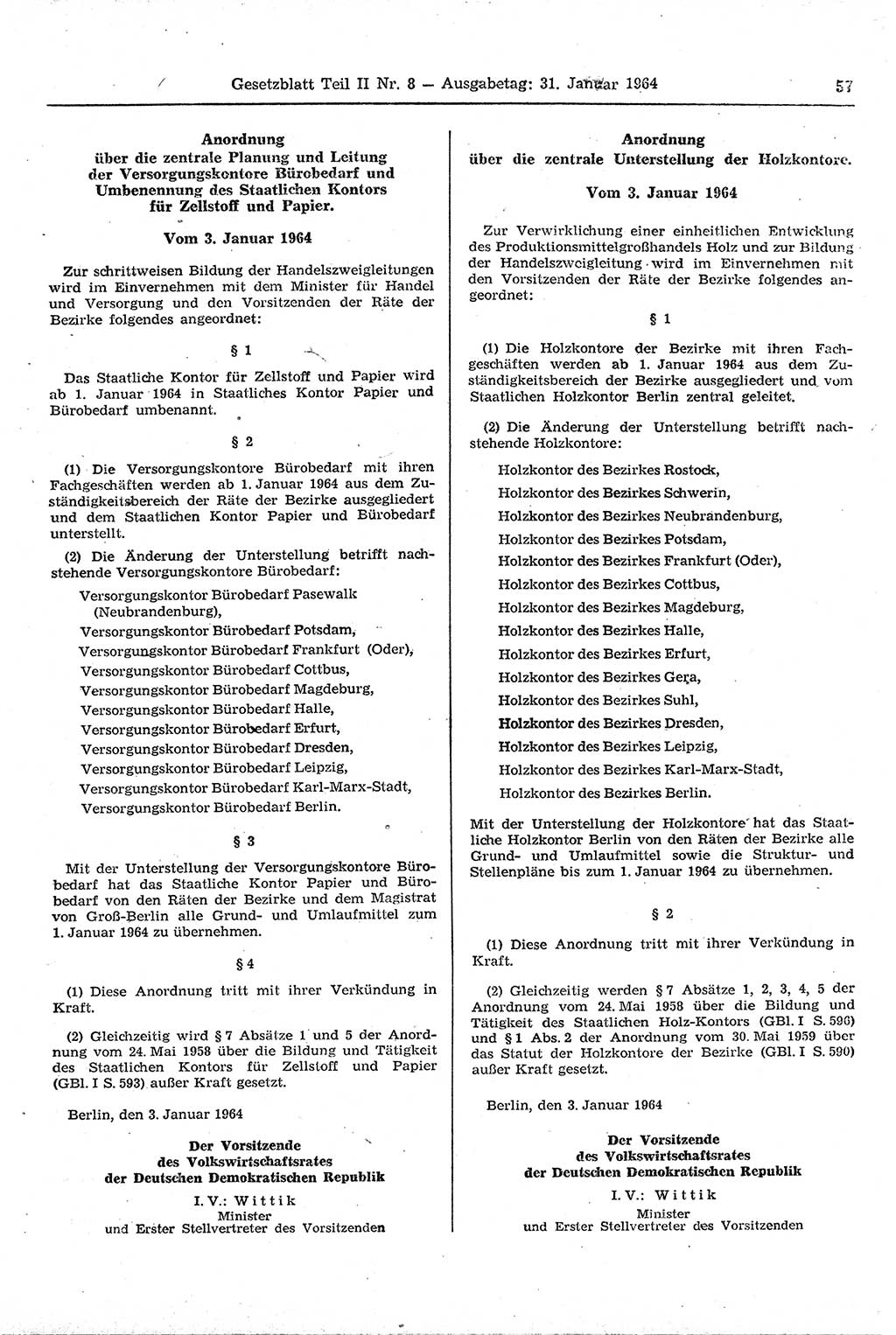 Gesetzblatt (GBl.) der Deutschen Demokratischen Republik (DDR) Teil ⅠⅠ 1964, Seite 57 (GBl. DDR ⅠⅠ 1964, S. 57)